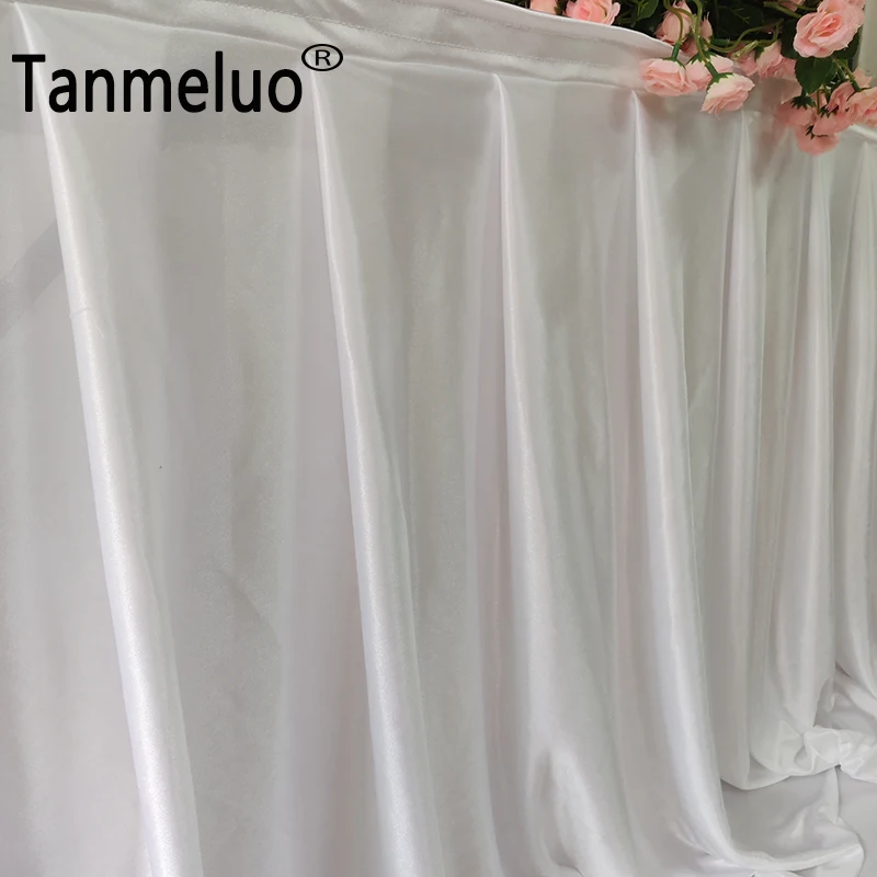 H80xL300 CM White Pleated Table Skirts Thick Soft Satin Ice Silk Tablecloth Cover Wedding Stage Table Skirting for Event Party