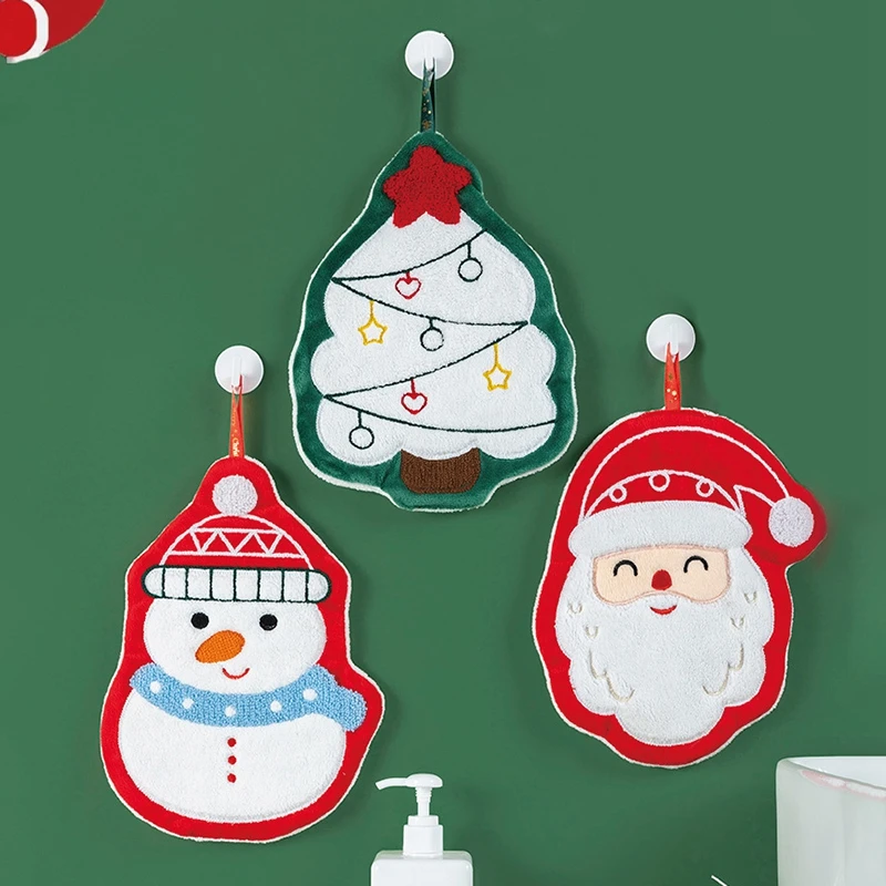 Description Picture 4 of itemChristmas Hand Towel Hanging Hand Towels Absorbent Coral Velvet Hand Towels Snowman Christmas Tree Towel for Bathroom Decor