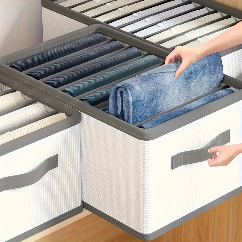 Faltbarer Stoff-Schubladenorganizer mit Griffen, Aufbewahrungsbox mit mehreren Fächern für Kleidung, Kleiderschrank-Organizer für Hosen,_voghion.com