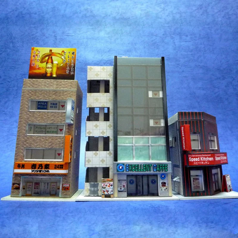 1:150 N-Scale Japanese Building Diorama 3D Paper Model Scene DIY Handmade Ornaments 3 restaurant buildings