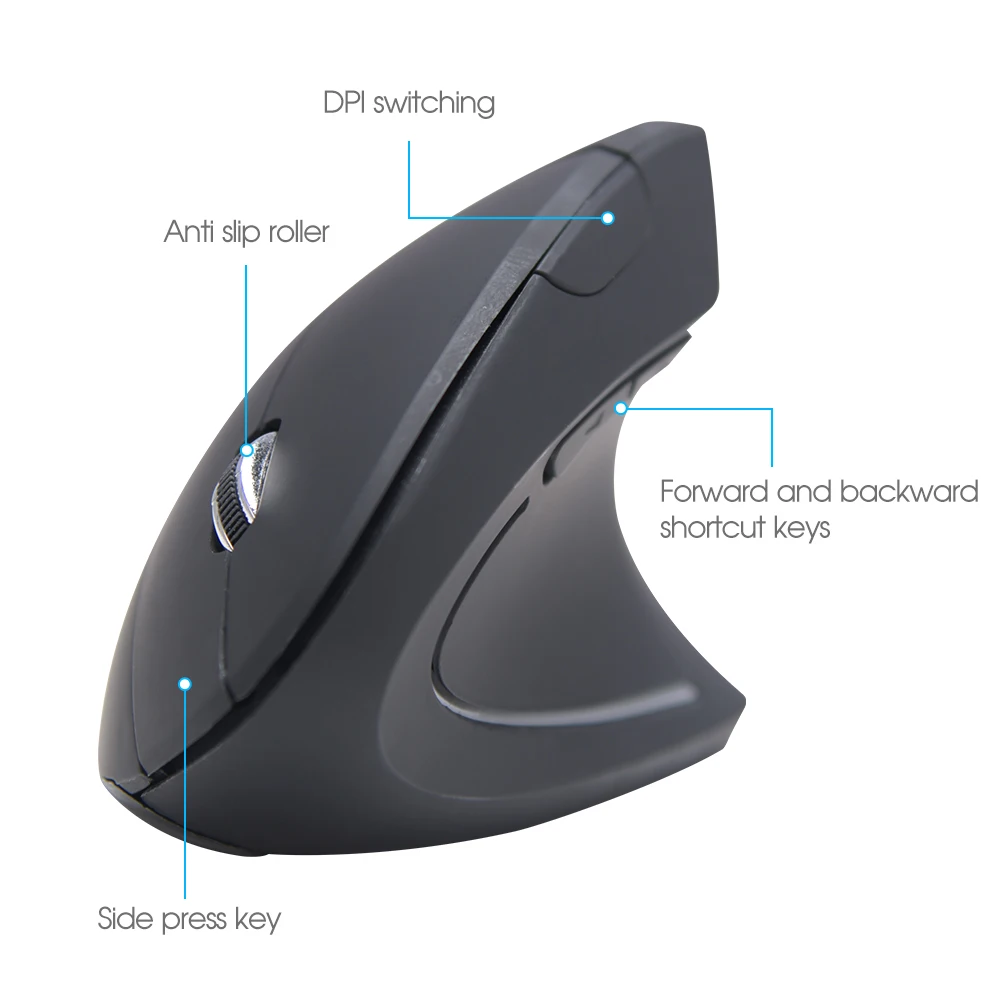 Wireless Vertical Mouse Gaming Mouse USB Computer Mice Ergonomic Desktop Upright Mouse 1600 DPI for PC Laptop Office Home