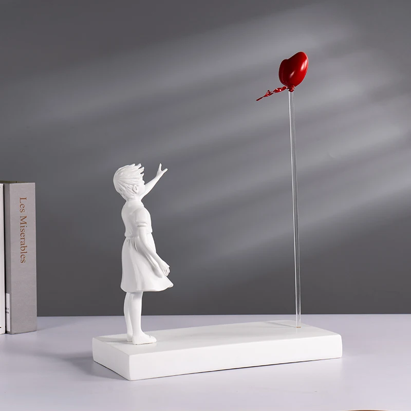 Heart Balloon Flying Girl Inspired By Banksy Artwork Modern Sculpture