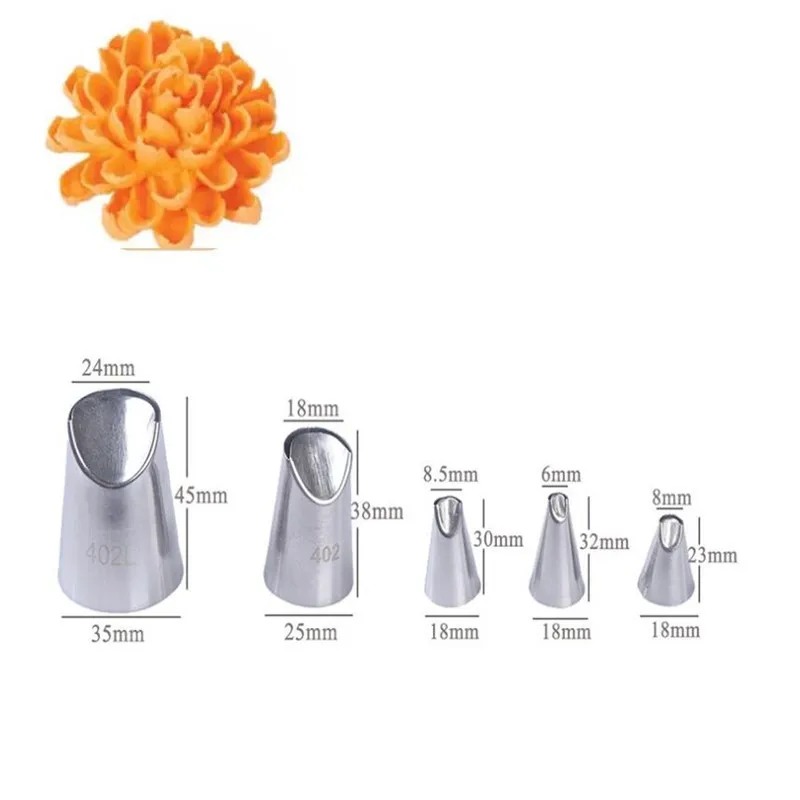 Chrysanthemum Nozzle Icing Piping Pastry Nozzles Kitchen Gadget Baking Accessories Making Cake Decoration Tools 5Pcs/set