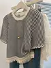 plus Size 300 Pou Women's Striped ort Sve T-irt Loose Fit Summer Slimming Top Korean Sle Commute Faion