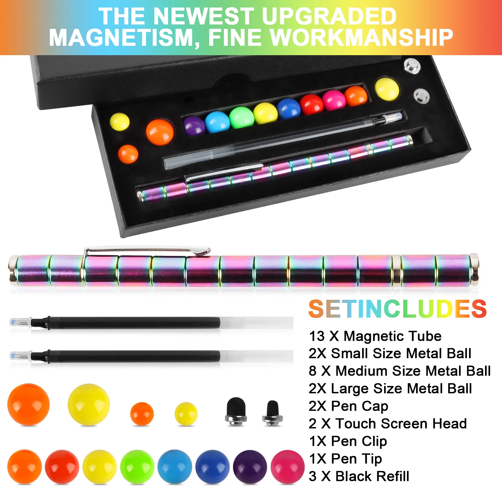 Magnetic Metal Fidget Pen With Colorful Magnet Balls Multifunctional Deformable Decompression Writing Pen Eliminate Pressure Pen 2