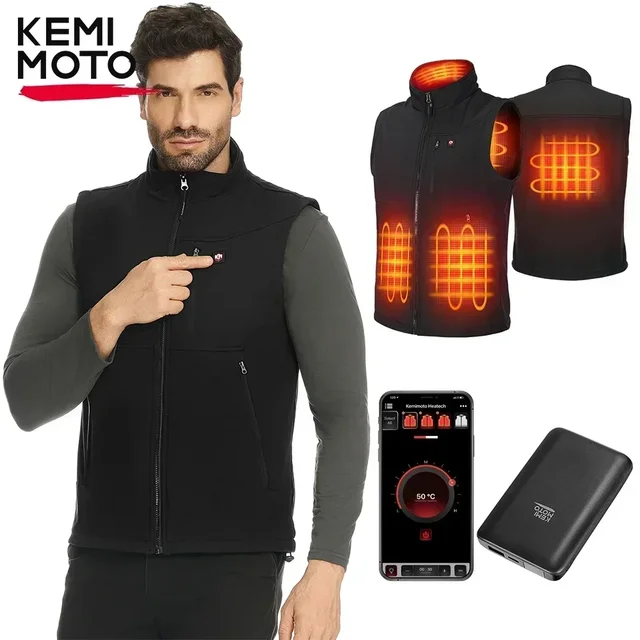Heated Vest Unisex Thermal Jacket with10000mAh Safe Battery Water repellent 6 Heating Areas APP Control for Riding Skiing