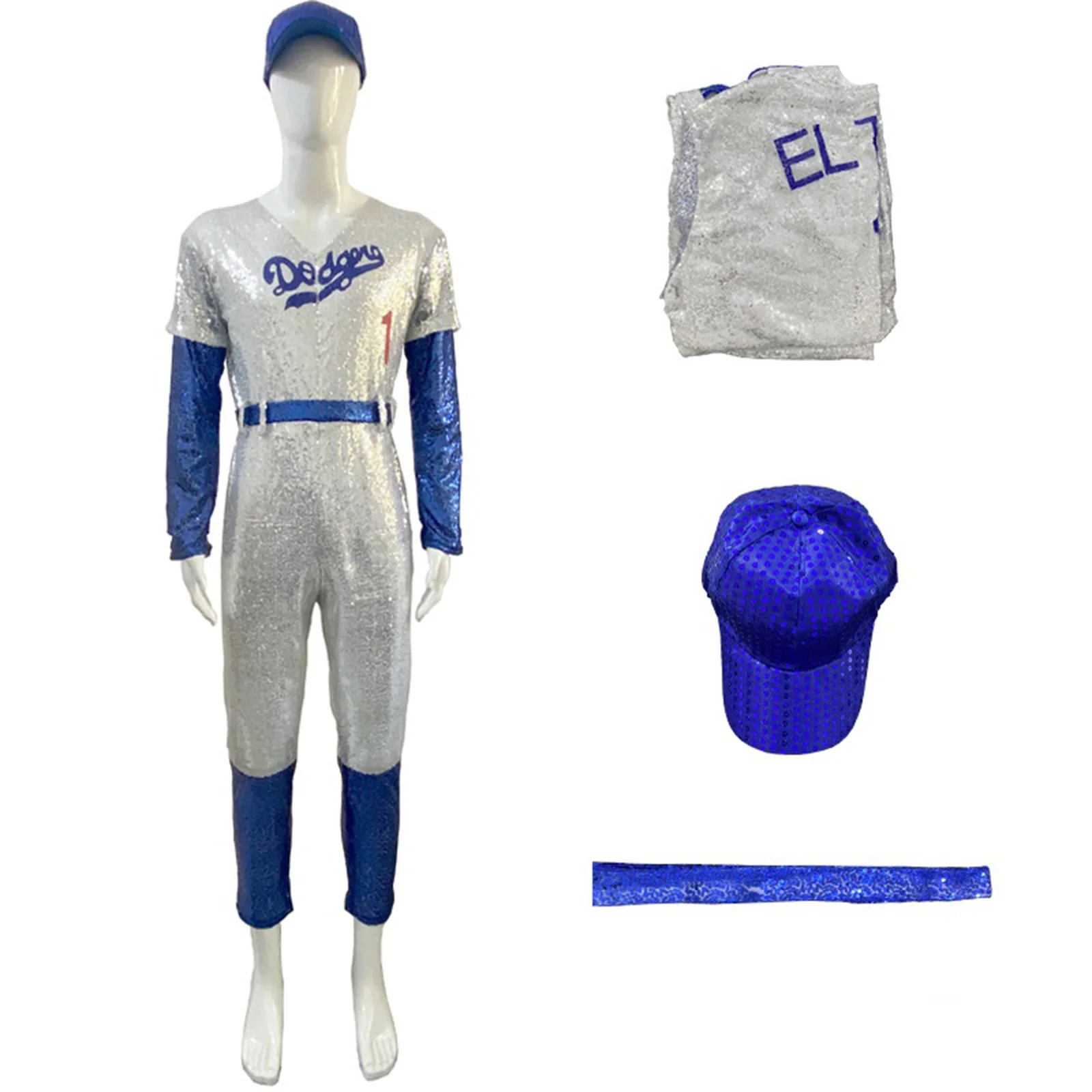 thumbnail image 2 of Disfraz de Cosplay de Sir Elton John, Rocketman, uniforme ajustado con sombrero, traje de fiesta de carnaval de Halloween, regalo de Navidad, 2 of 5