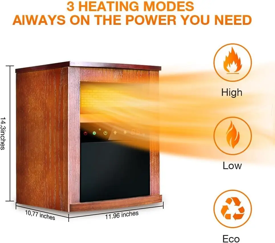 Infrared Space Heater, 1500W Electric Heater for Indoor Use with Remote, 3 Modes, Adjustable Thermostat, 12H Timer, Child Lock