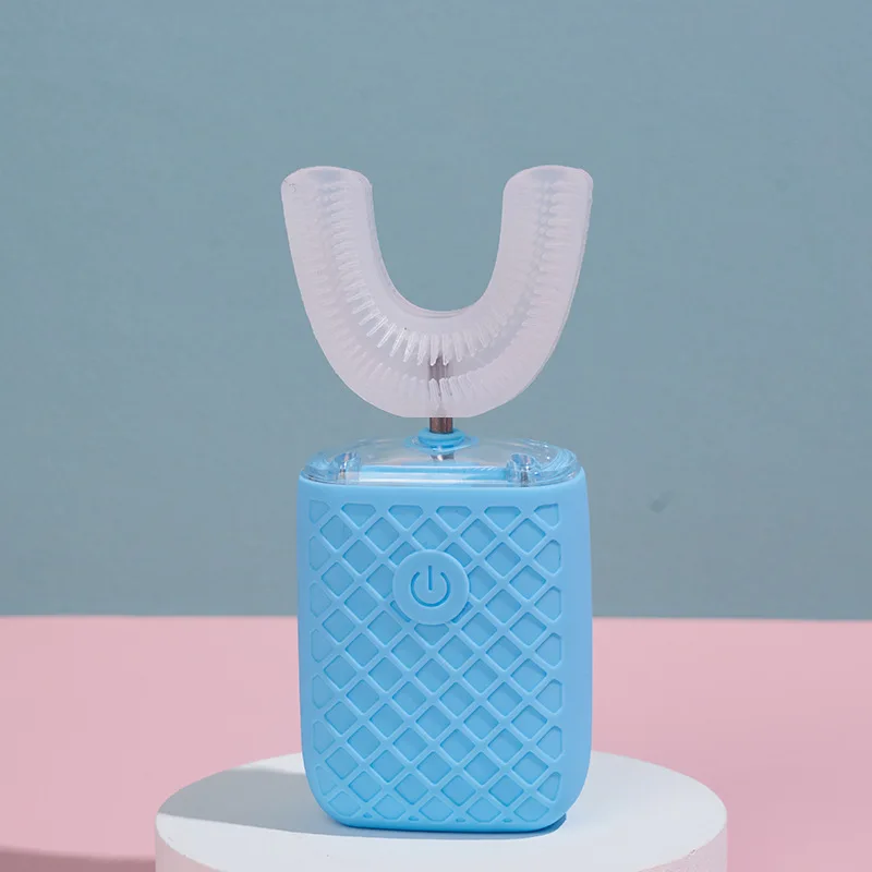 thumbnail image 1 of Cepillo de dientes eléctrico sónico de 360 grados para niños, cepillo de dientes automático en forma de U, cargador USB para niños y adultos, cabezal de silicona, luz azul, 1 of 5
