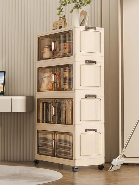 ตู้เก็บของแบบไม่ต้องติดตั้งสำหรับใช้ในบ้านในห้องครัว ห้องนั่งเล่น ห้องนอน ตู้เก็บของพลาสติกแบบพับได้หลายชั้น 1