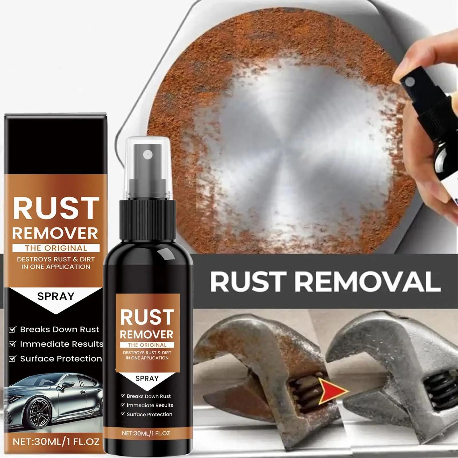 Rust Remover Spray For Metal Heavy Duty Rust Remover Effective Concentrated 30ml/1 Fl.oz Fast-Acting Long-Lasting Cleaner