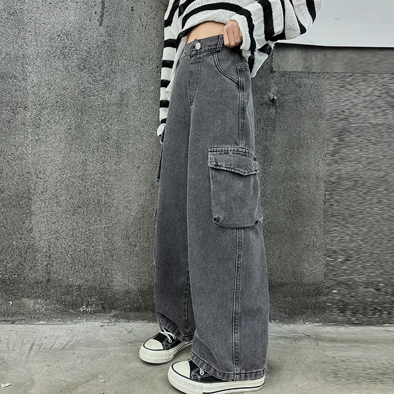 【COLOR iN ID】Autumn Jean Cargo Pants Teenage Girls Wide Leg Cargo Jeans 2024 Autumn Fashion Kids