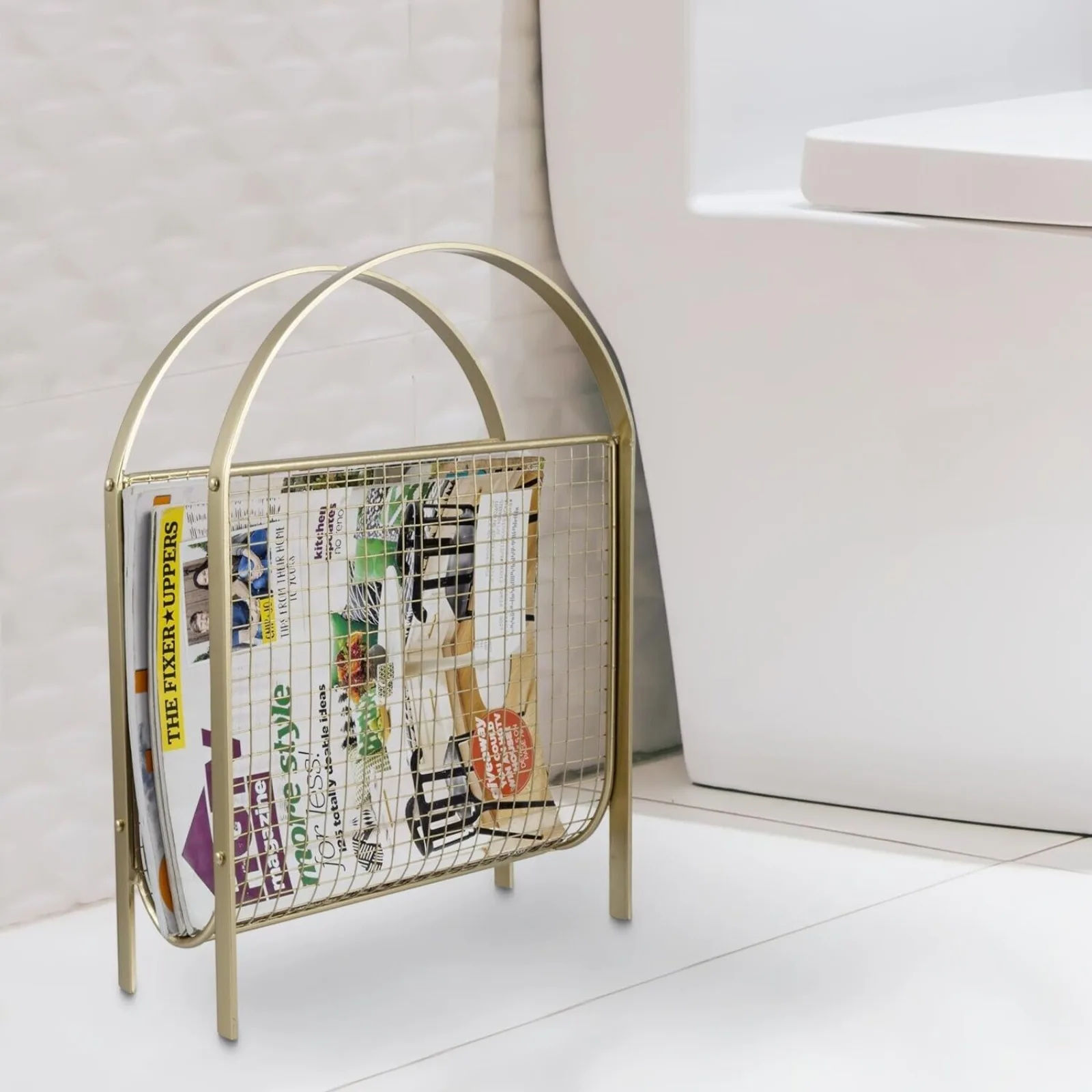 Vintage Gold Metal Mid-Century Sling Design Desktop Magazine Document Organizer United States