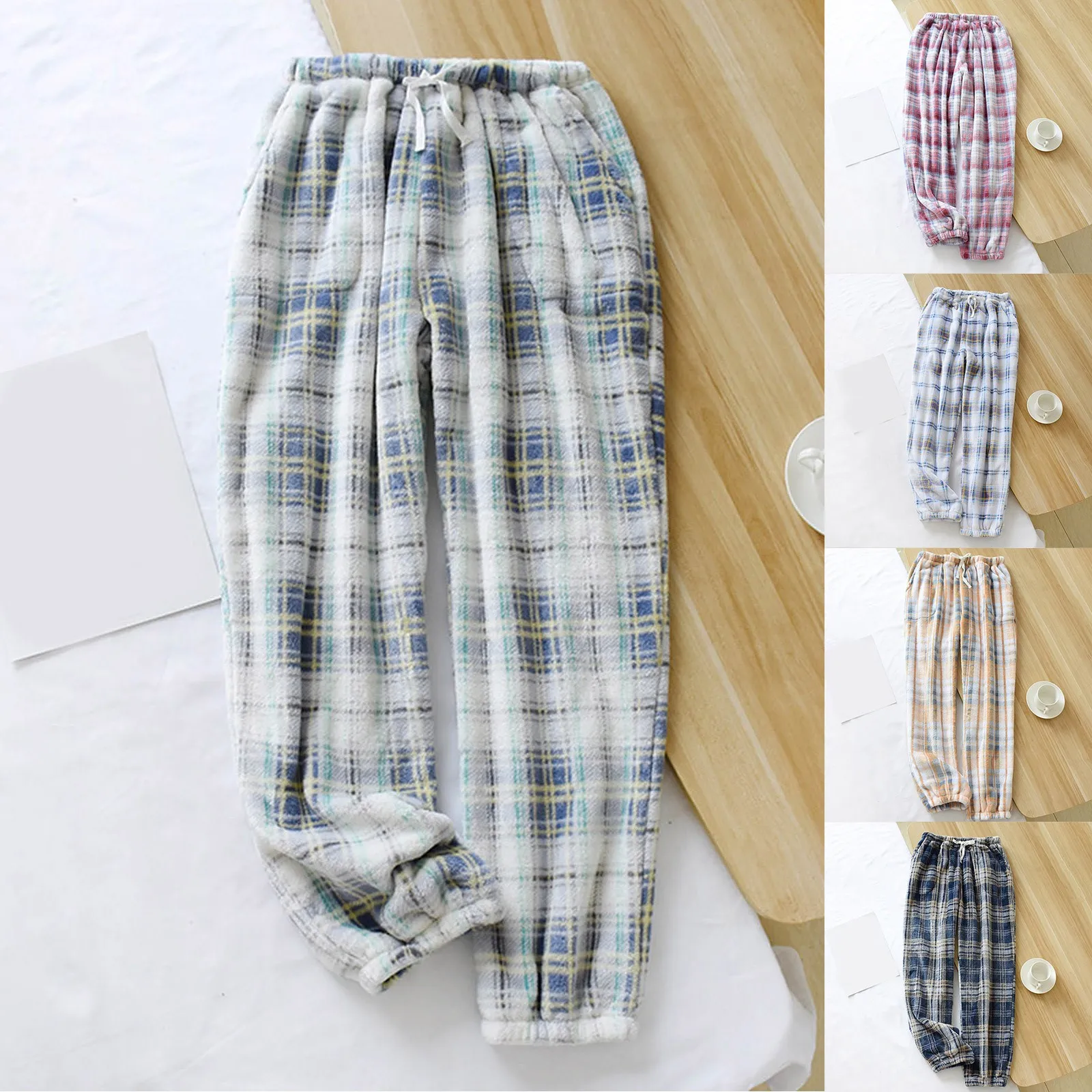 

Winter Ladies Flannel Pajama Trousers Plaid Thickened Coral Fleece Warm Closing Trousers Home With Jogging Workout Bottoms