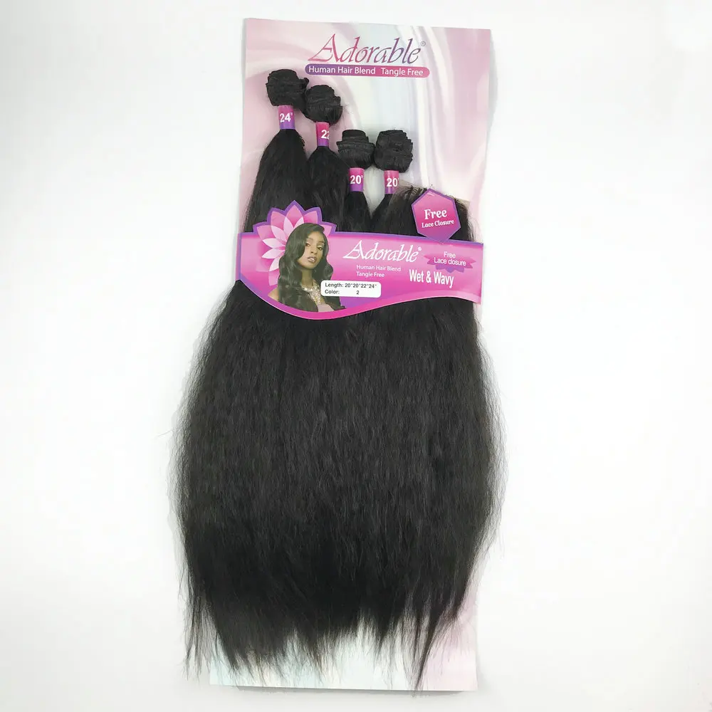 Adorable Kinky Straight Hair Weave Bundles Extensions Heat Resistant Fiber Natural Color Soft Synthetic Packet Hair Wet&Wavy 4pc