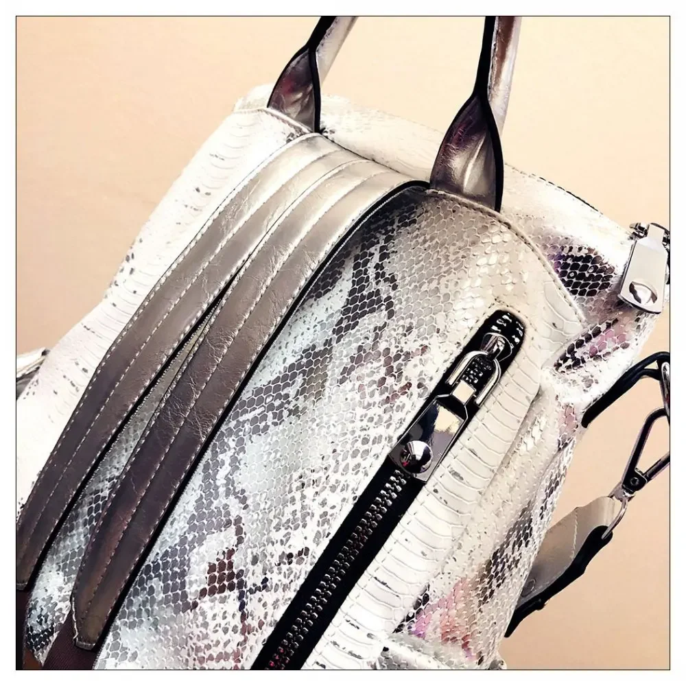 Female Quality Vegan Leather Patchwork Big Capacity Backpack Bag Women Kaishilan Serpentine Travel Casual Big Size Daily Daypack 4