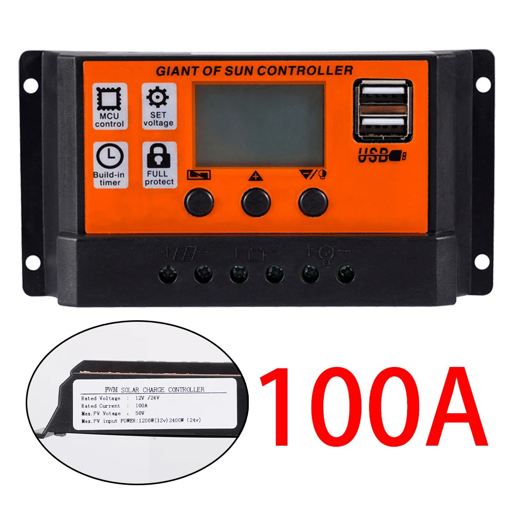 Regolatore di carica per pannello solare da 30 A per batteria al piombo/litio da 12 V/24 V, regolatore di carica intelligente con display LCD e doppia | Leroy Merlin
