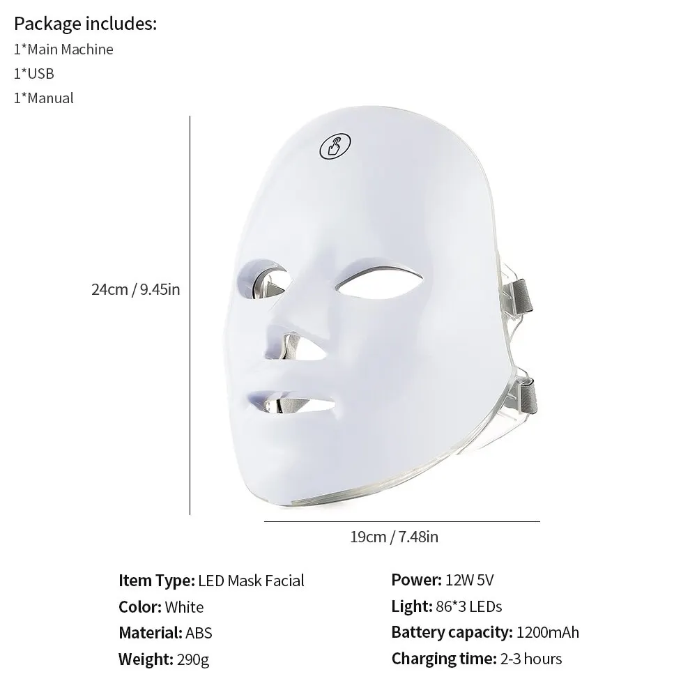 7 Colors LED Face Beauty Machine Photon Facial Mask Skin Tighten Rejuvenation Facial Neck Mask Rechargeable facial neck mask led facial mask facial machine