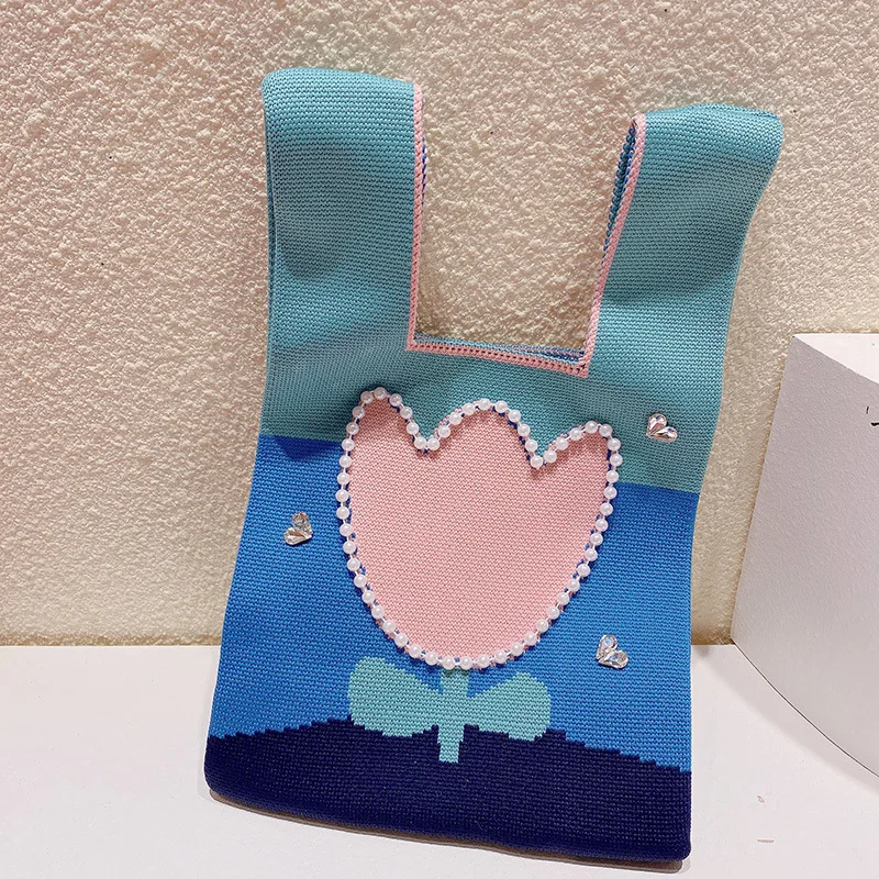 thumbnail image 1 of Bolso de mano para mujer con estampado de diseñador y degradado, bolso de punto con perlas, nuevo bolso de mano de alta calidad 2023, bolso de playa de verano, 1 of 5