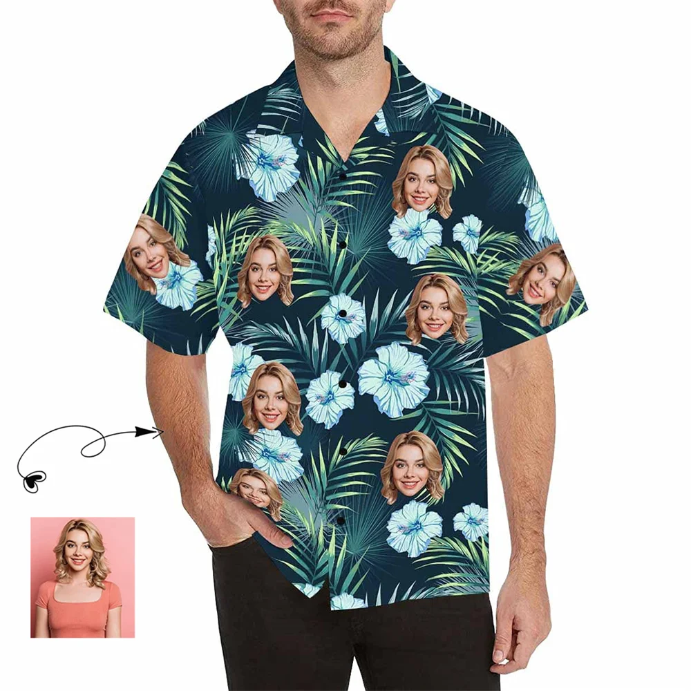 

Custom Aloha Shirt Tropical Floral Hawaiian Shirt with Face for Men Personalized BF Husband’s Photo Men Aloha Beach Shirts
