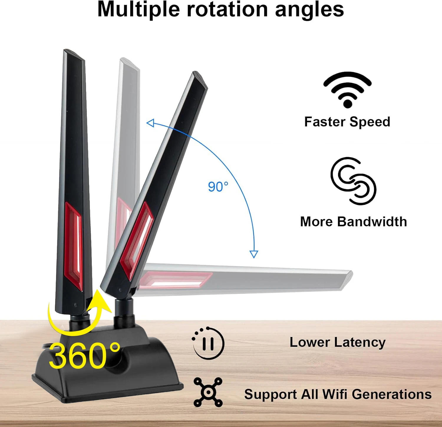 WiFi 6E 트라이밴드 안테나 6GHz 5GHz 2.4GHz 게이밍 WiFi 안테나 PC 데스크탑 컴퓨터용 6.5피트 연장 케이블이 있는 마그네틱 베이스