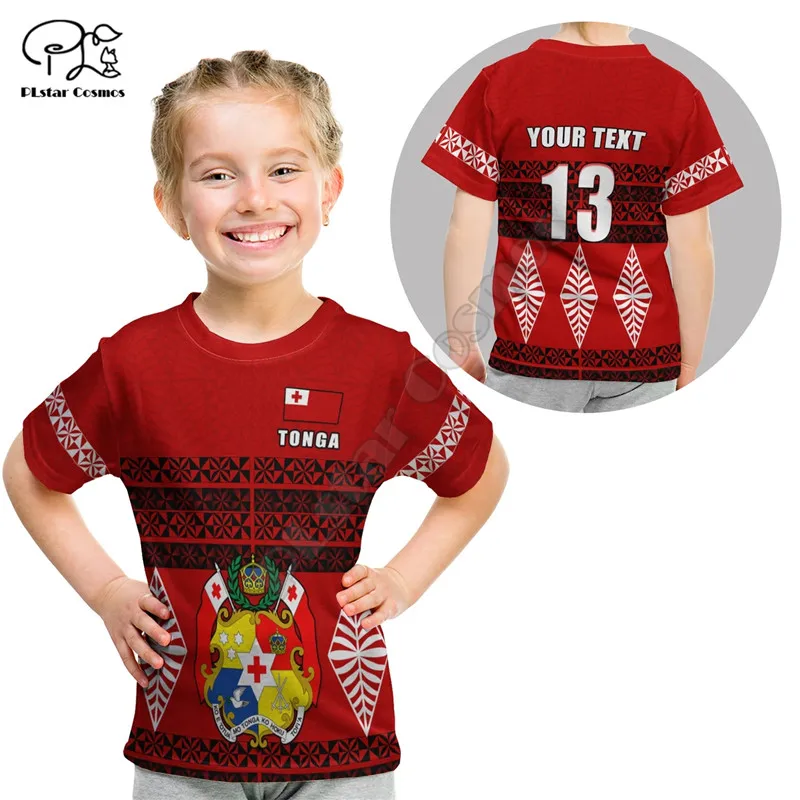 

(Custom Personalised) Tonga T Shirt Kid - Tongan Pattern - Custom Text And Number 3D Printed T Shirts Summer Kids T-shirt