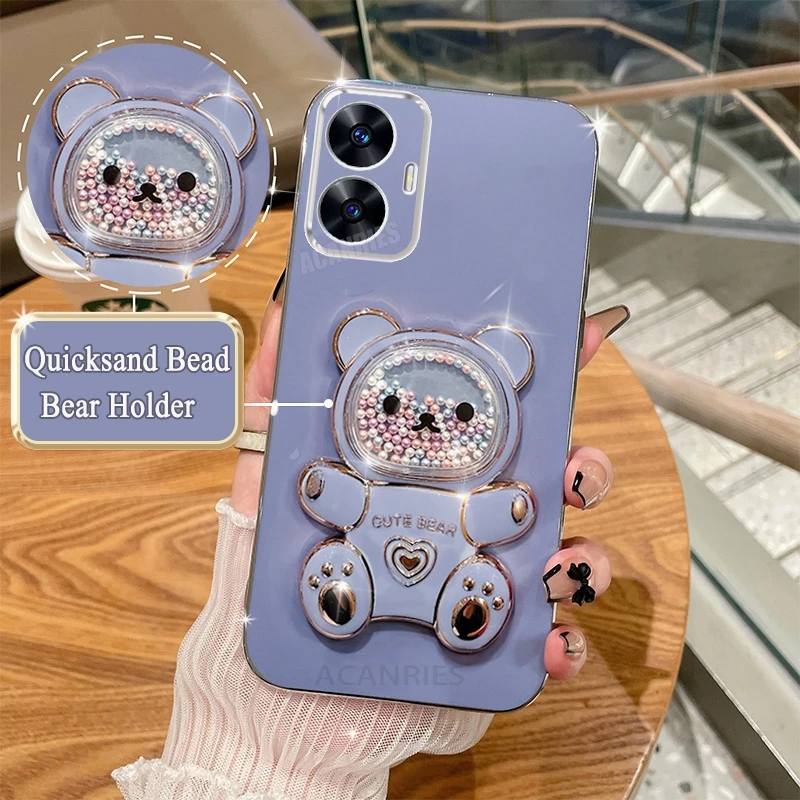 Adorable Quicksand Bear Plating Stand Phone Case