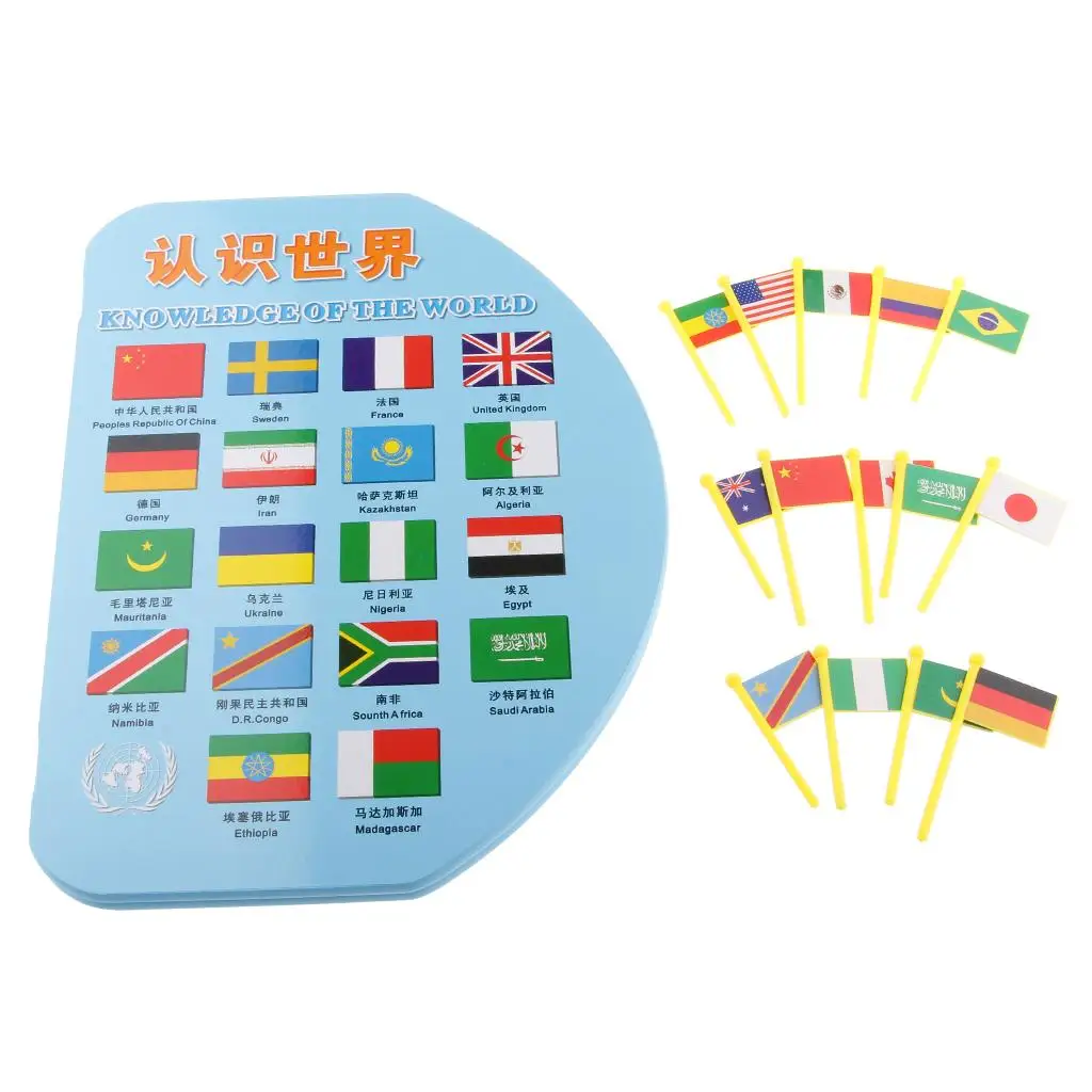 Mundo de madera y 36 banderas a juego, juguete educativo de geografía para niños