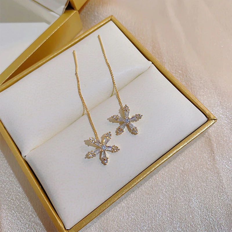 Drop Earrings S925 Silver Needle Micro-inlaid Zircon Flower Ear Line Exquisite Luxury