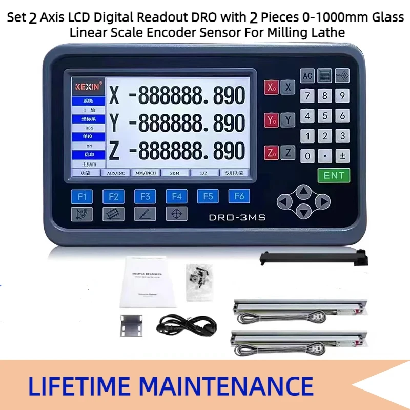 

Free freight Set 2 Axis LCD Digital Readout DRO with 2 Pieces 0-1000mm Glass Linear Scale Encoder Sensor For Milling Lathe