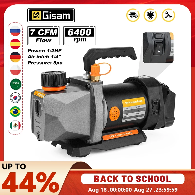 GISAM Refrigerant Vacuum Pump 13, 1/2HP 7CFM with 1/4 air inlet, refrigeration pump for car and household air conditioning, compatible with Makita 18V battery pin