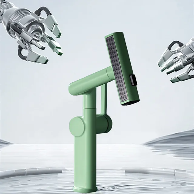 ก๊อกอ่างล้างหน้าสีเขียวแบบซิงค์ห้องน้ำก๊อกอ่างน้ำมีหลายฟังก์ชันหมุนได้ก๊อกน้ำอ่างล้างหน้าผสมน้ำร้อนเย็น 1