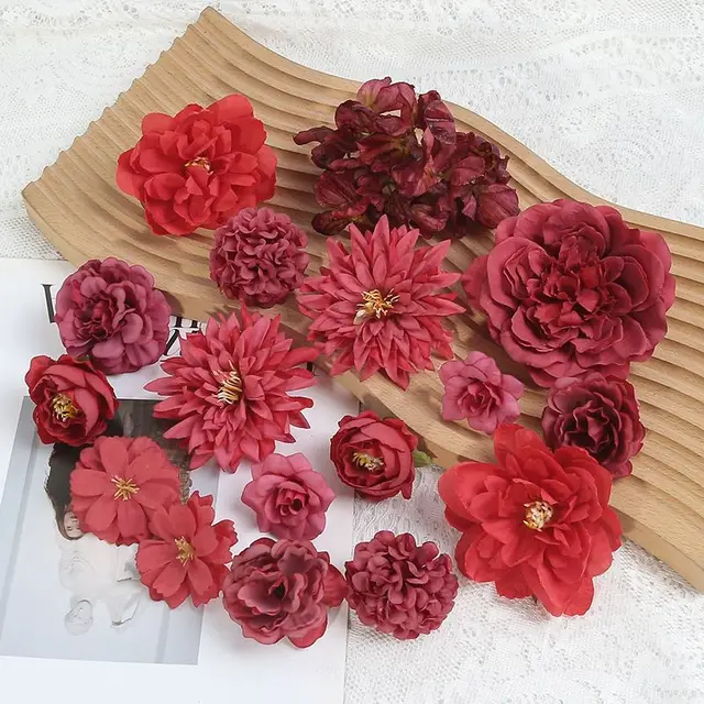 Ensemble de roses artificielles, fausses fleurs de pivoine pour décoration de maison, décorations de mariage, ornements, Bouquet, accessoires de guirlande 4