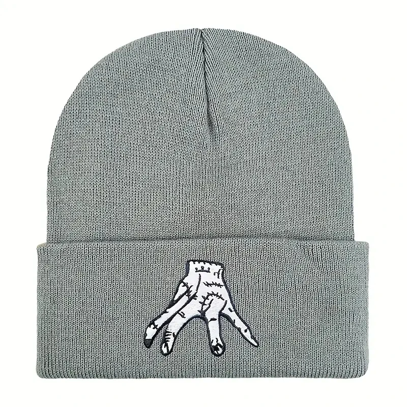 Fashion Wednesday Addams Knitted Hat Embroidery Keep Warm Wool Cap Autumn Winter Beanie Hats for Men Women