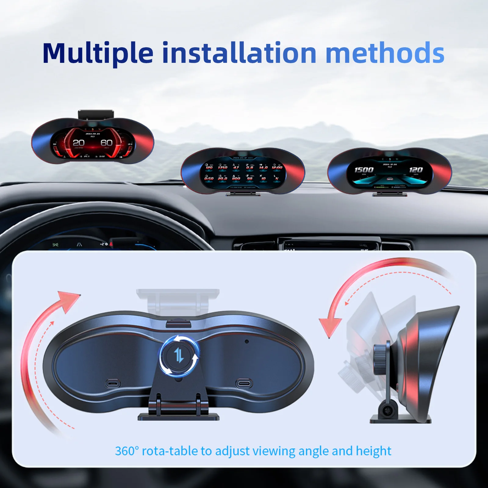 P5 OBD GPS 자동차 HUD LCD 경사계 온보드 컴퓨터 디지털 헤드업 디스플레이 속도계 내비게이션 디스플레이 알람 수온/유온계