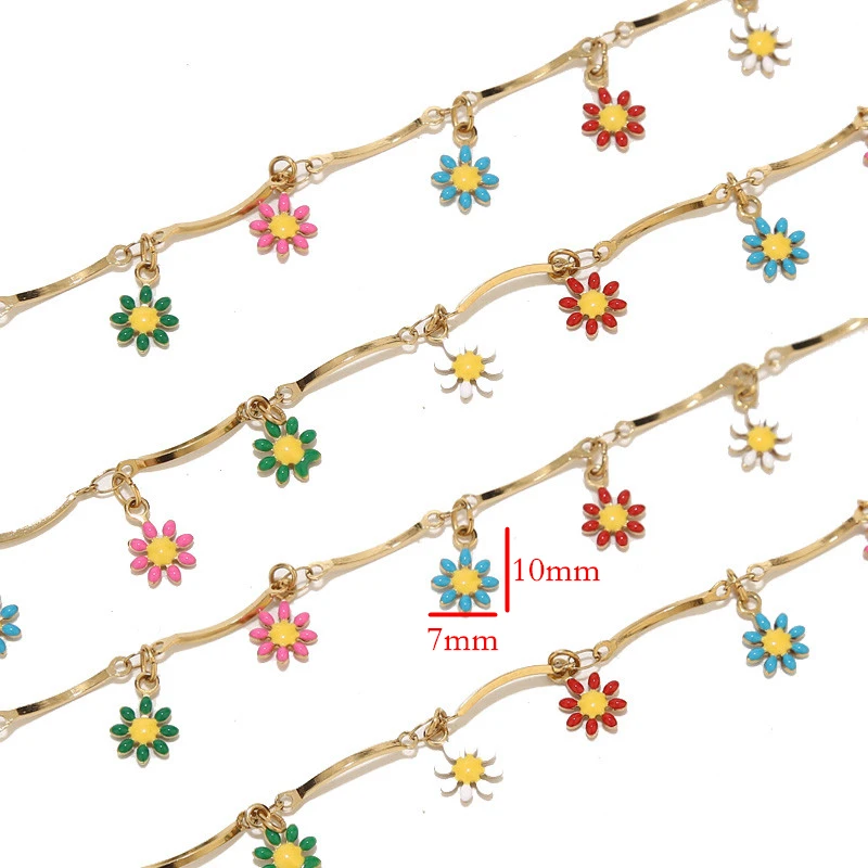 1M/2M Gold Plated Stainless Steel Drop Daisy Flower Charm Handmade Chains For DIY Jewelry Necklaces Bracelets Making Findings
