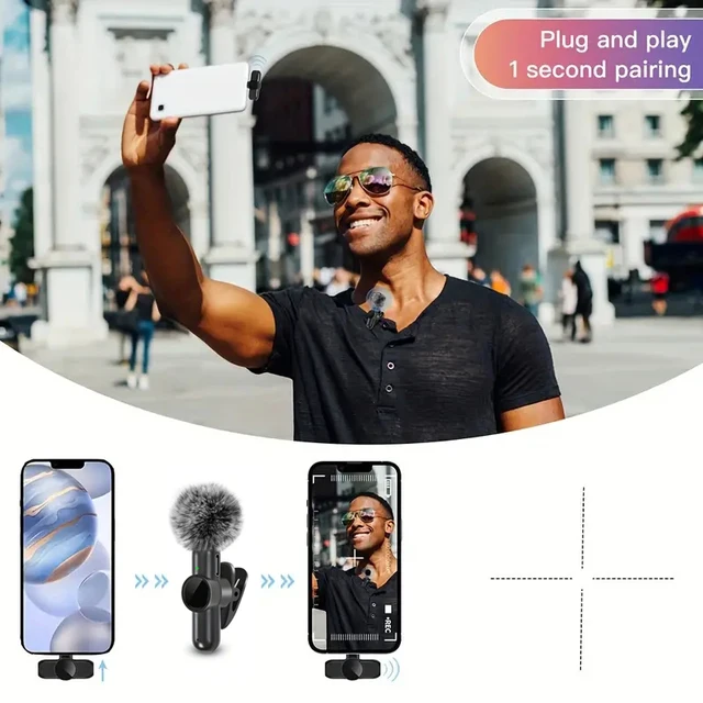 Microphone Lavalier sans fil avec couverture coupe-vent, Mini micro d'enregistrement Audio et vidéo pour iPhone et téléphone portable Android 3 Microphone Lavalier sans fil avec couverture coupe-vent, Mini micro d'enregistrement Audio et vidéo pour iPhone et téléphone portable Android 3