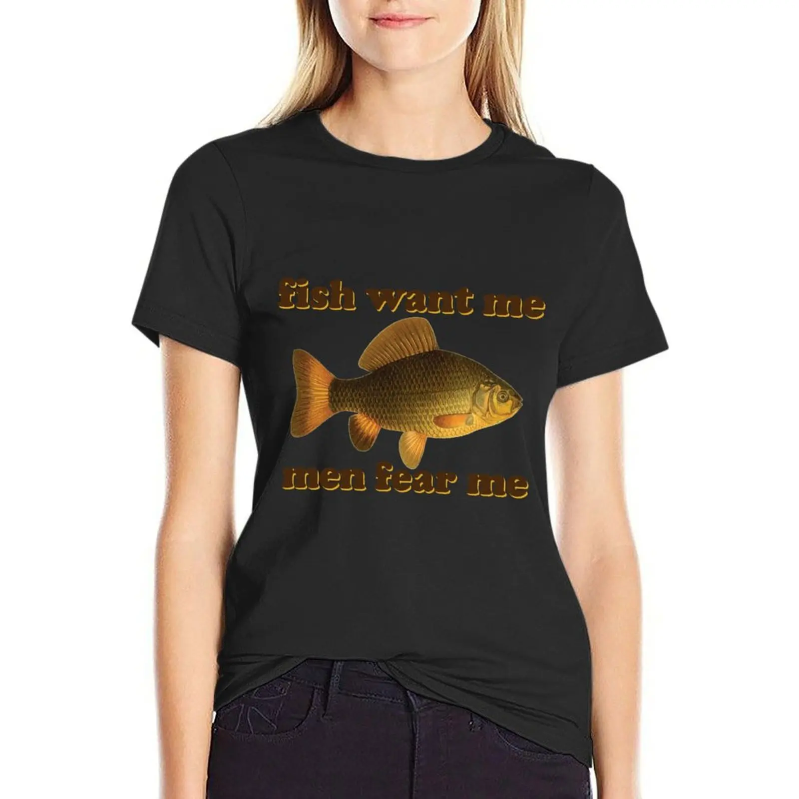 

fish want me men fear me T-shirt female cute tops t shirts for Women loose fit