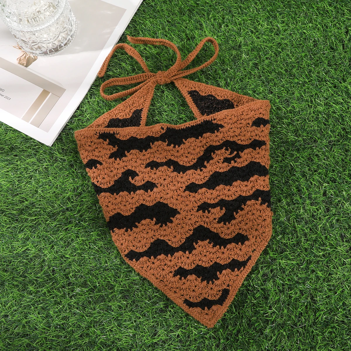 Knitted Bat Triangle Scarf Gray Halloween Bandana Turban Headbands For Women Festival Cute Hair Bands Hair Accessories