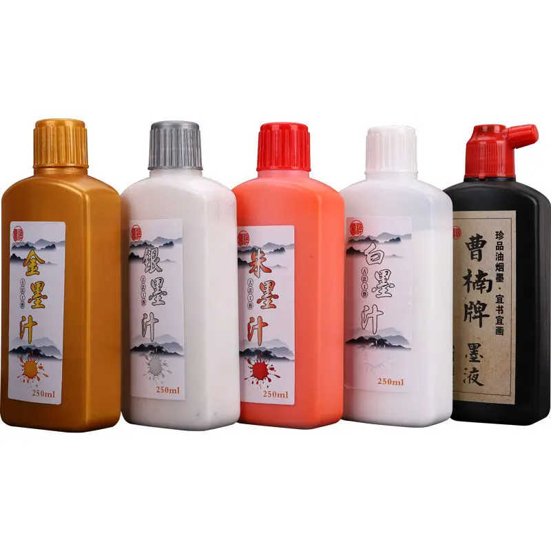 100ml/250ml Black/Red/White/Silver/Gold Chinese Calligraphy Ink Metallic Golden Paint Brush Ink For Writing Stationery Supplies