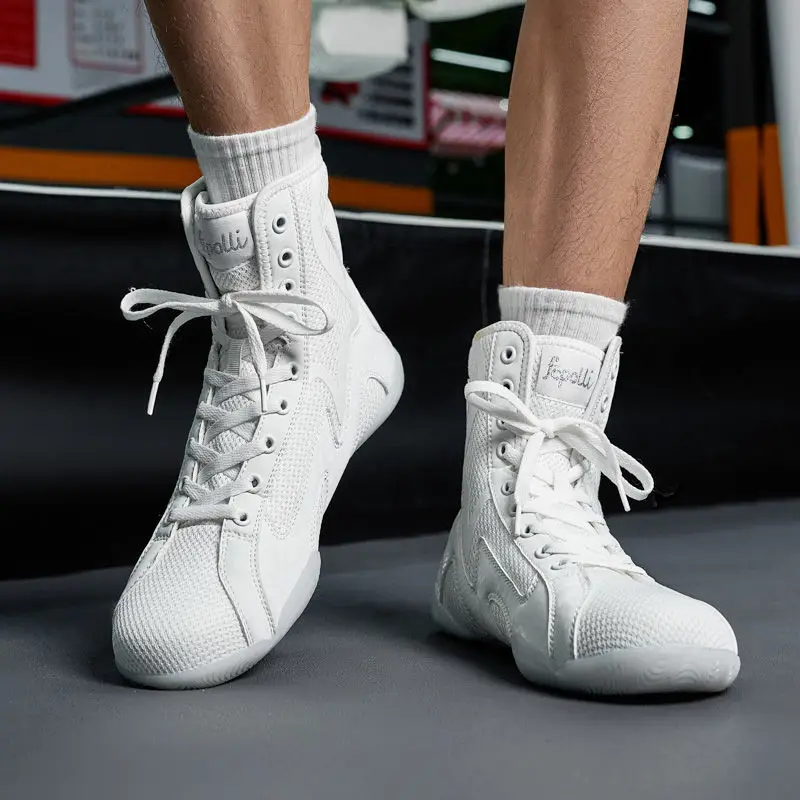 Indoor professional sports wrestling shoes men's foreign trade large size boxing shoes high top mesh