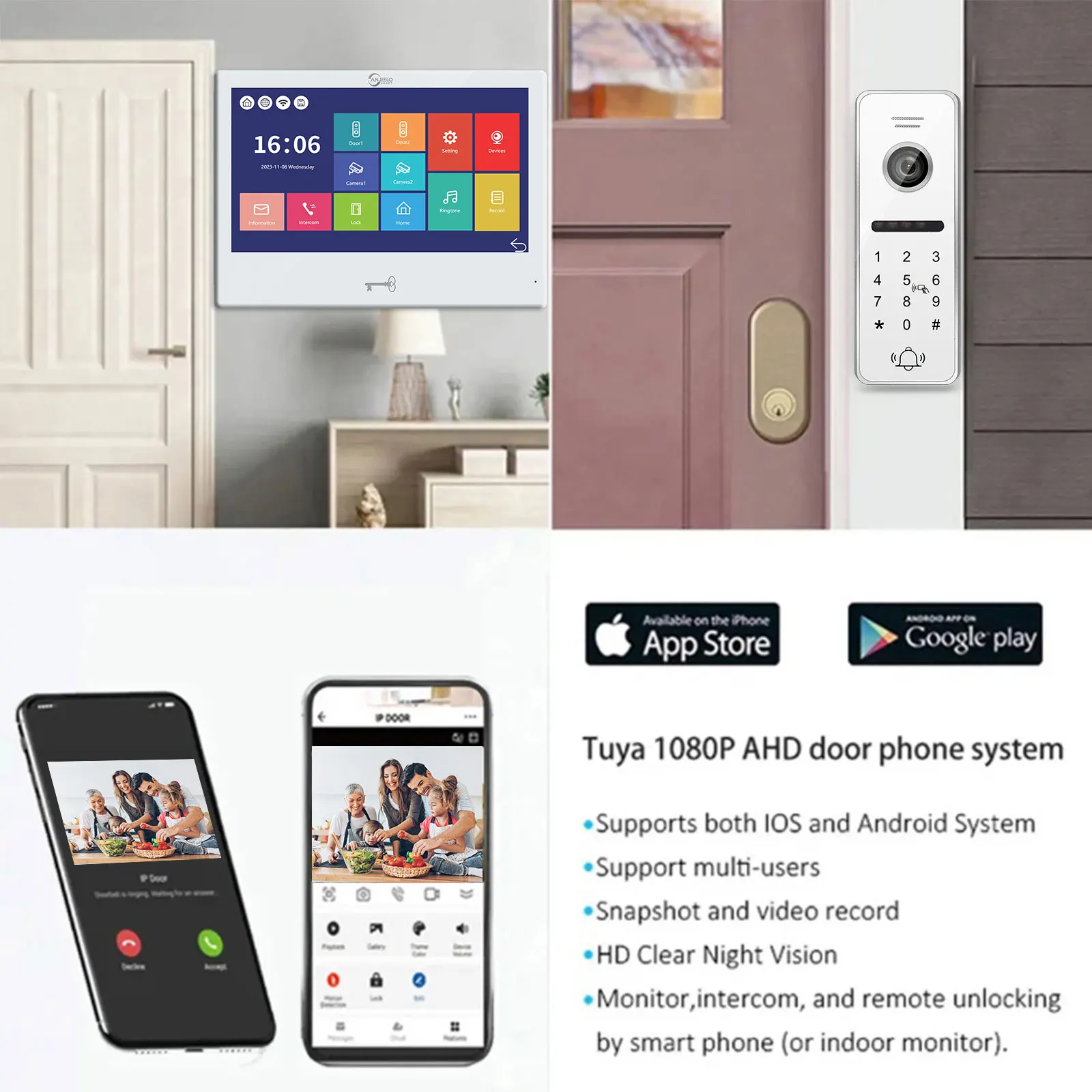 Tuya Smart Video Doorbell Intercom System for Home Apartment Gate and Door Lock