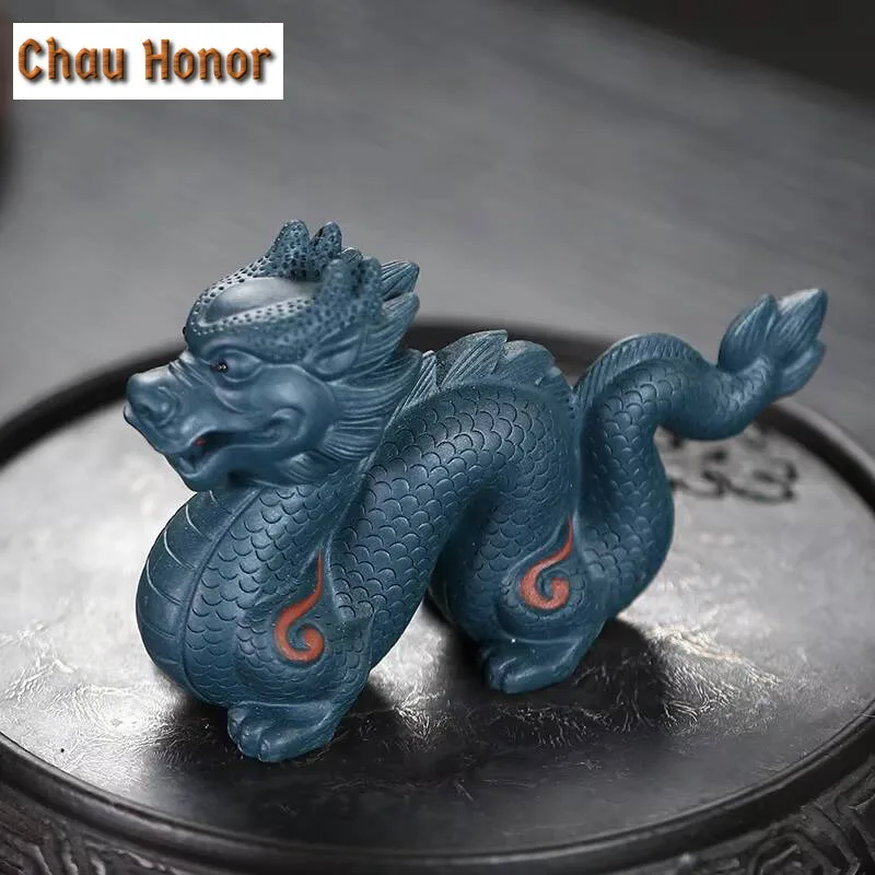 Yixing Purple Clay Tea Pet Lucky Zodiac Dargon Statue Ornaments Handmade Tea Figurine Crafts Chinese Zisha Tea Set Decoration