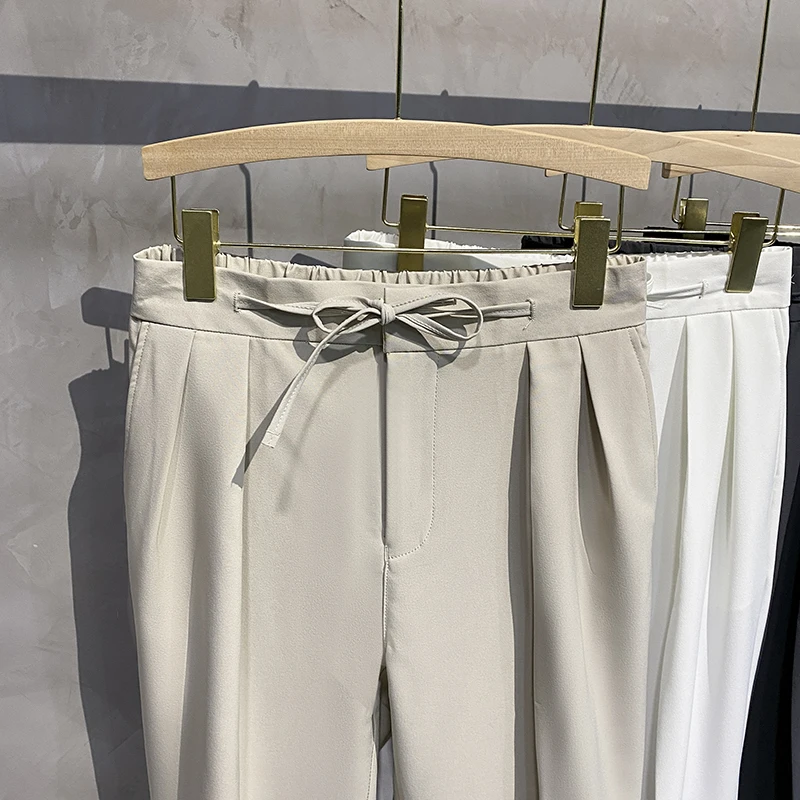 Magic Tape Men's Casual Pants Nine Points Loose Fit Straight Leg Polyester Fiber Harlan Sle Casual West Pants