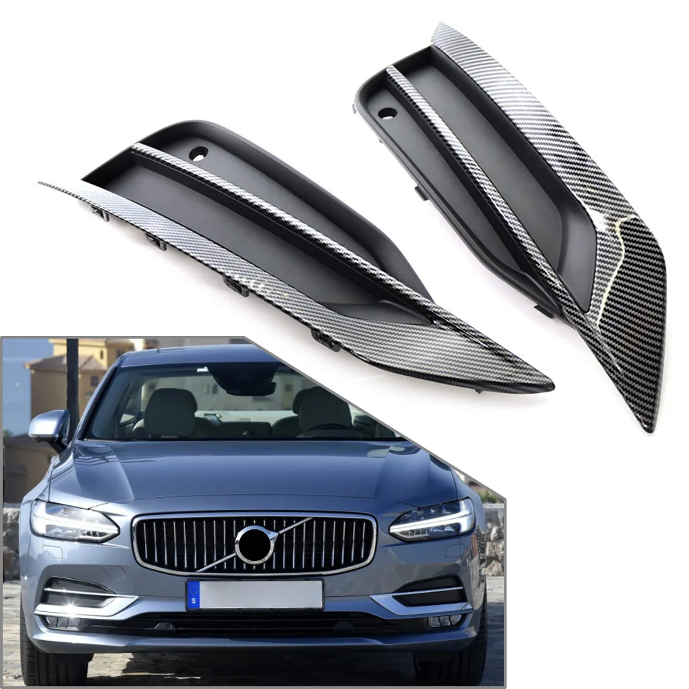 

2Pcs Carbon Fiber Car Front Lower Bumper Fog Light Lamp Mesh Grille Accessories For VOLVO S90 V90 2016 2017 2018 2019