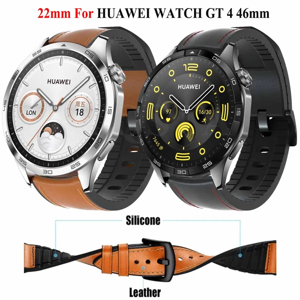 

Ремешок кожаный и силиконовый для смарт-часов Huawei Watch GT 4/GT3 Pro, браслет для Huawei Watch 4 GT 2 Pro GT 3 SE, 22 мм