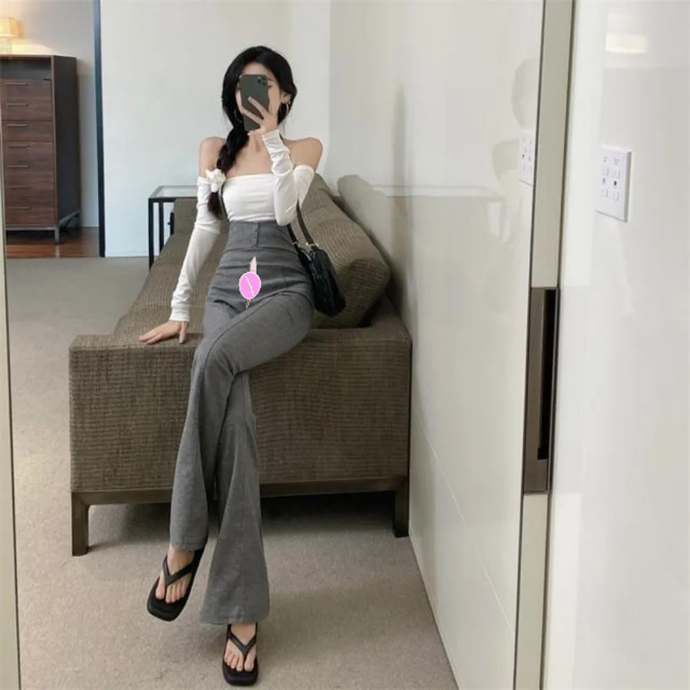 Women's Invisible Zipper Open Crotch Pants Trend Flared Pants Women High Waist Suspenders Jumpsuit Outdoor Sex Diapers Overalls
