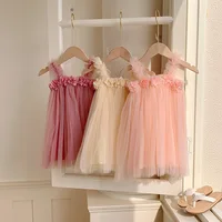 Robe d'été en maille pour enfants, 1-6T, en Tulle, princesse, Tutu, 6 couleurs, fleur 3D, robe d'anniversaire sirène 4