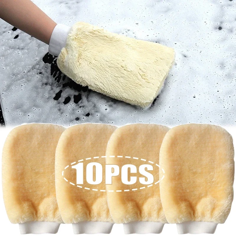 1-10pcs Microfiber Gloves Microfiber Car Wash Gloves Soft Wool Plush Car Cleaning Mitt Double-faced Glove Wash Detailing Cleaning Tool