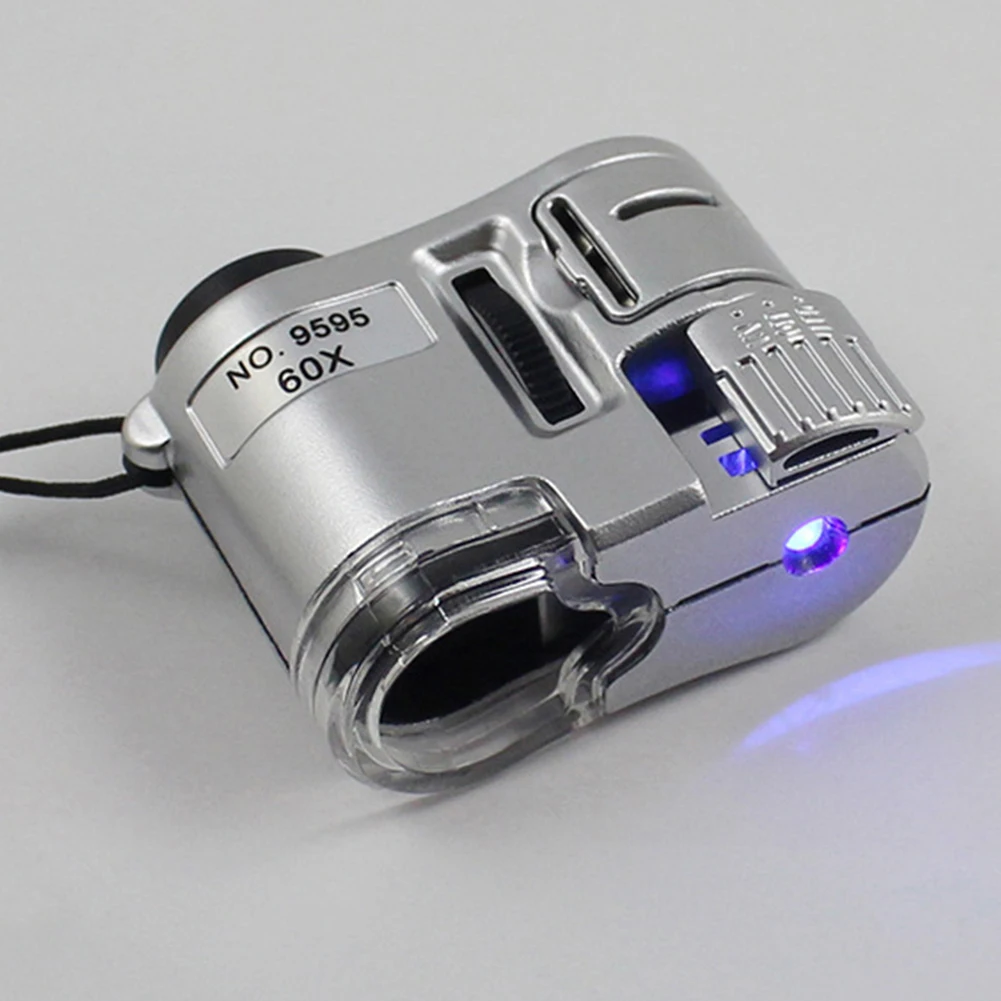 Portable 60X Handheld Magnifying Glass Mini Pocket Microscope Loupe Currency Detector Jeweler Magnifier With LED Light 5